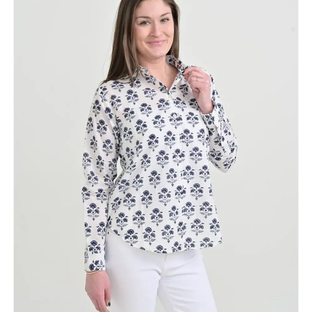 Pomegranate Inc Agra Bloom Indigo Button Down Blouse Discount