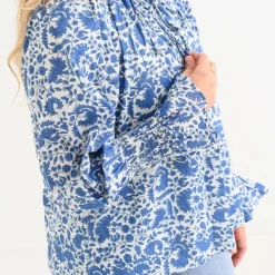 Pomegranate Inc Amaranth Blue Flounce Sleeve Blouse Clearance
