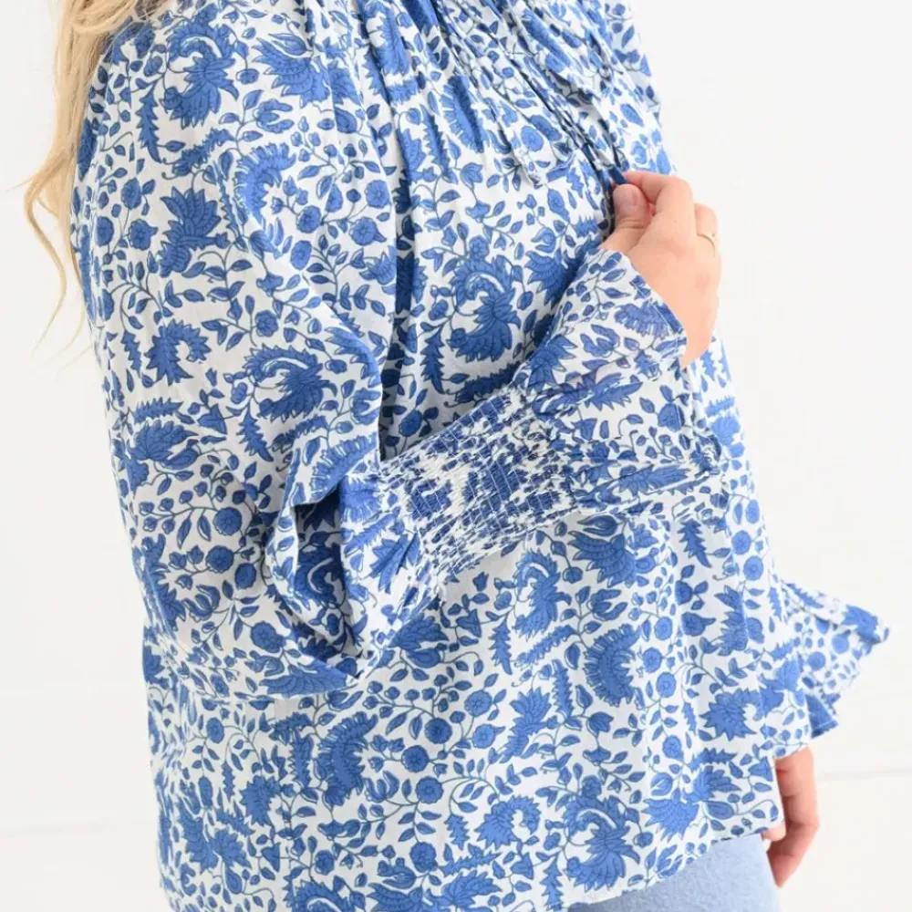 Pomegranate Inc Amaranth Blue Flounce Sleeve Blouse Clearance