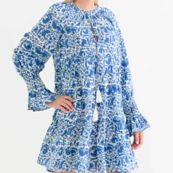 Pomegranate Inc Amaranth Blue Long Sleeve Flounce Dress Online