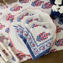 Pomegranate Inc Block Printed Sagar Red & Blue Napkins Hot