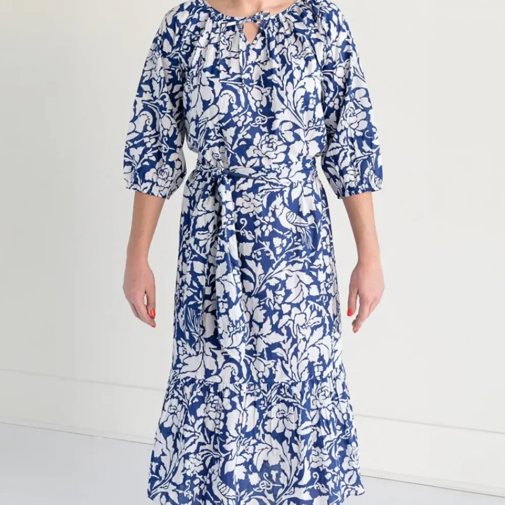 Pomegranate Inc Blue Parrot Ruffle Midi Dress