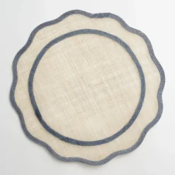 Pomegranate Inc Blue Scalloped Edge Natural Fiber Placemats | Set 4 Best