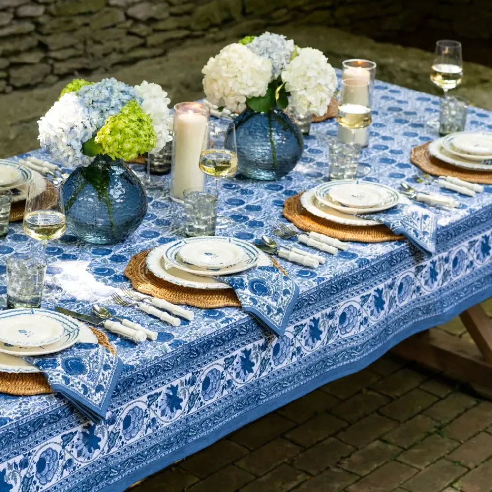 Pomegranate Inc Bohemian Floral Azure Blue & Aqua Tablecloth Clearance
