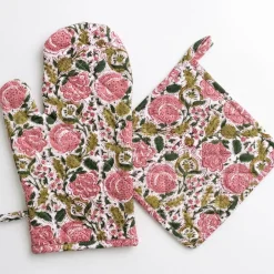 Pomegranate Inc Bohemian Floral Moss & Mauve Oven Mitt Set Outlet