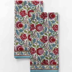 Pomegranate Inc Bohemian Floral Turquoise Tea Towels | Set of 2 Hot
