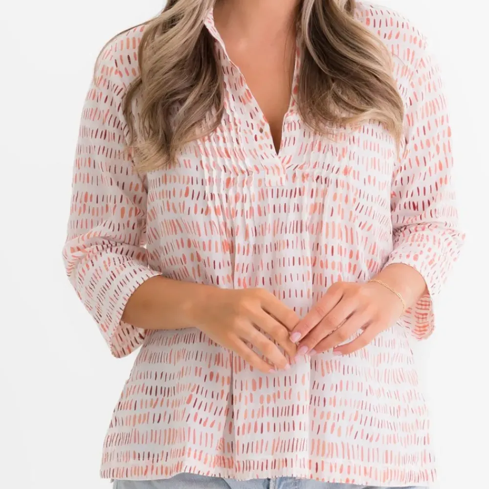 Pomegranate Inc Brushstroke Coral Pintuck Blouse