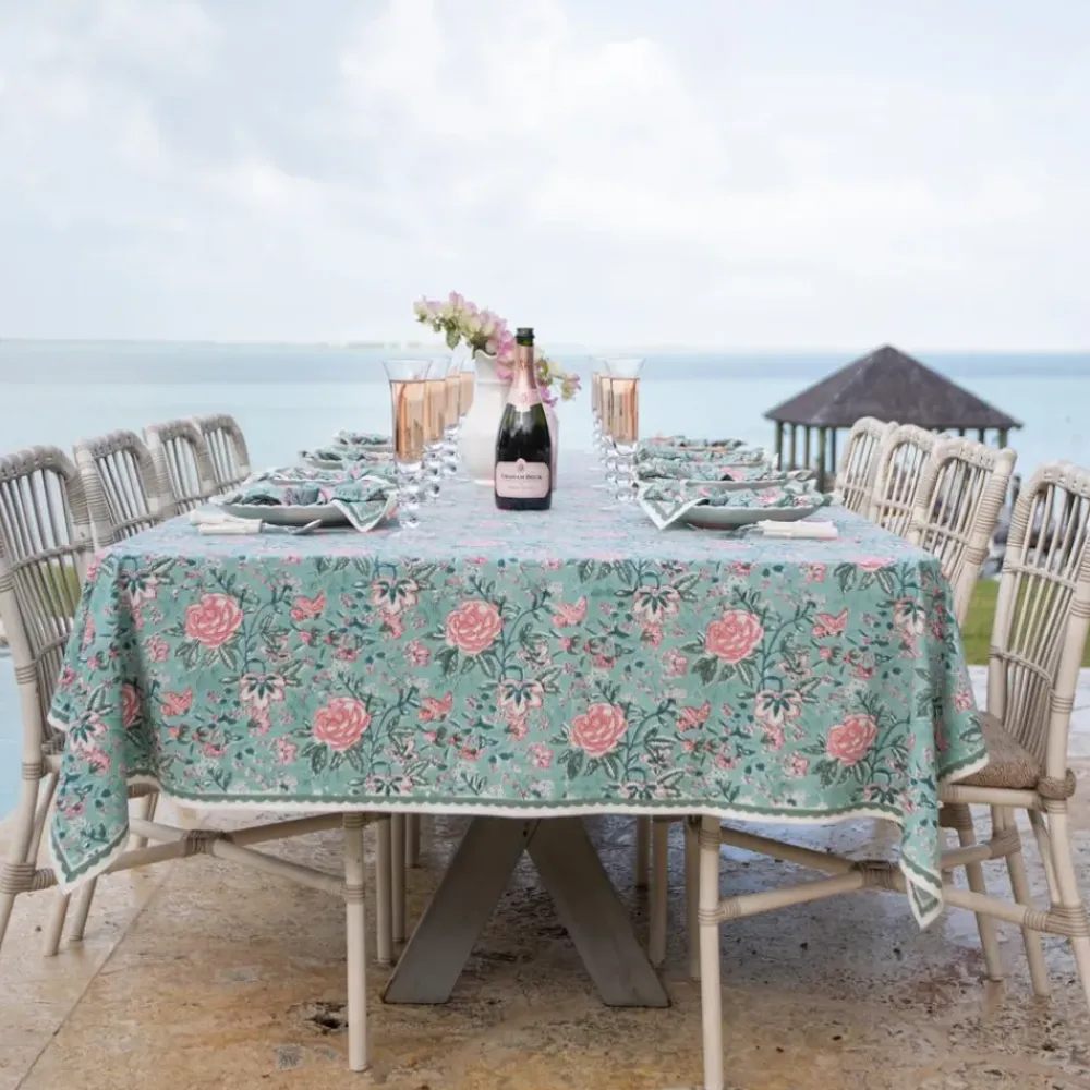 Pomegranate Inc Butterfly Garden Aqua & Rose Tablecloth Online