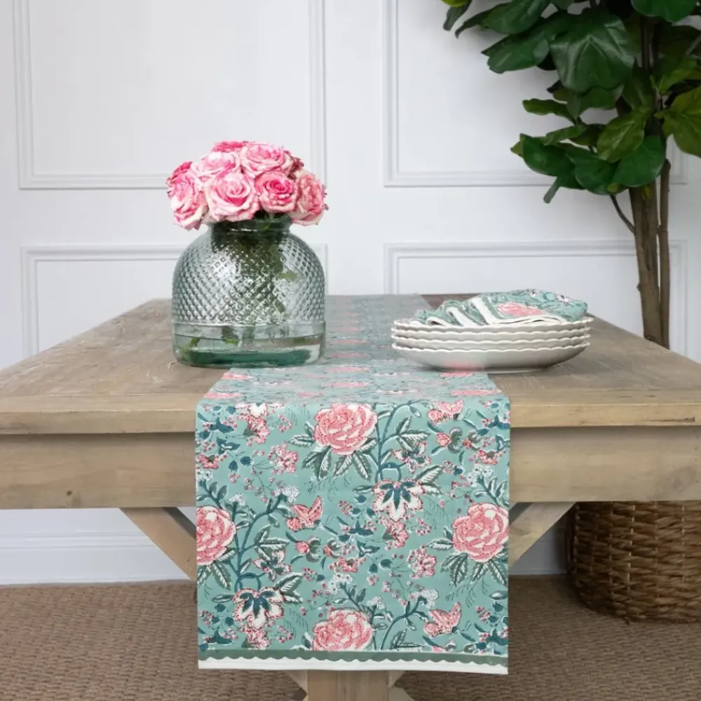 Pomegranate Inc Butterfly Garden Aqua & Rose Table Runner Best