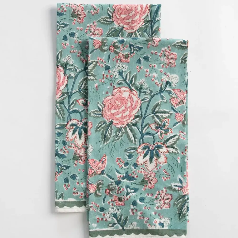 Pomegranate Inc Butterfly Garden Aqua & Rose Tea Towels Discount