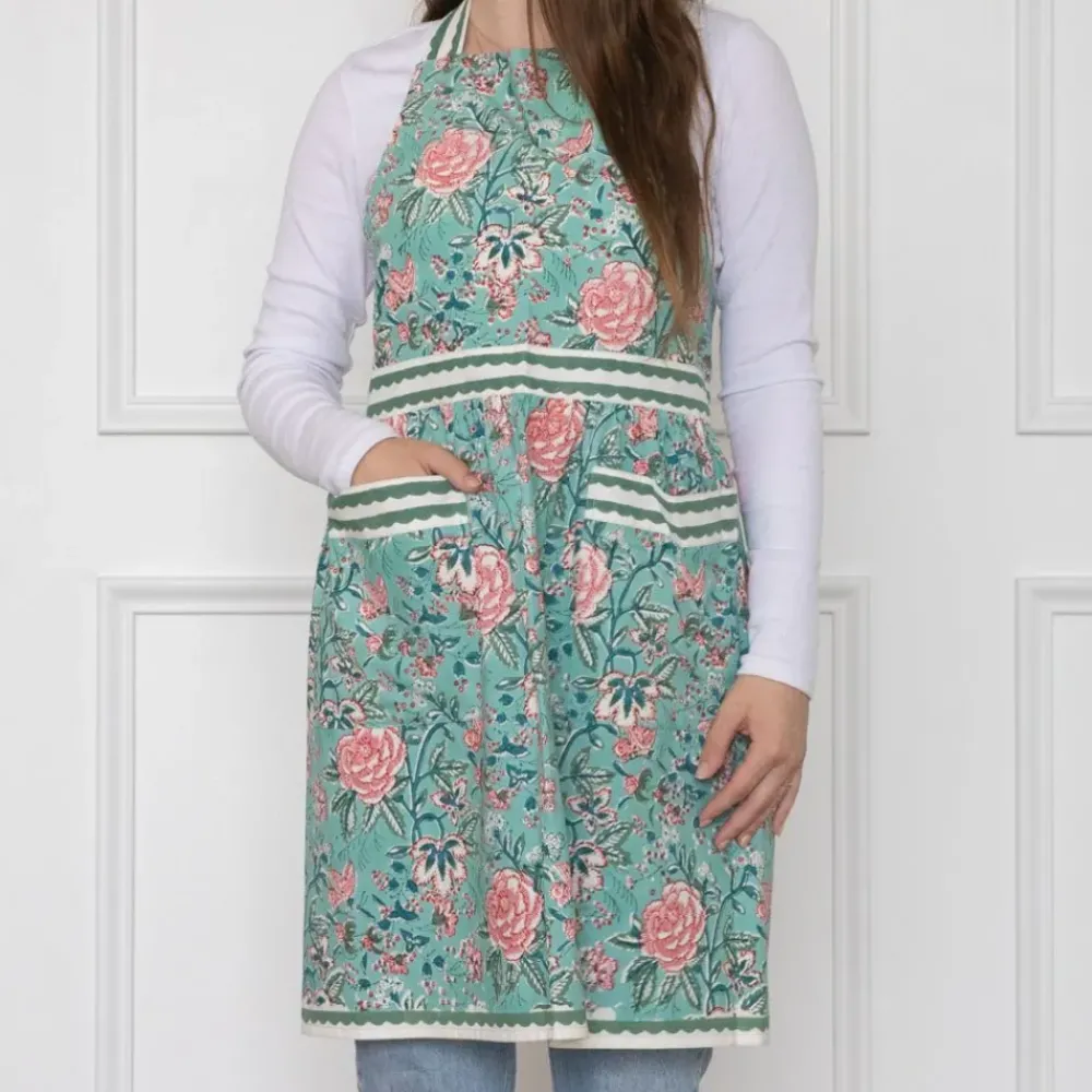 Pomegranate Inc Butterfly Garden Aqua & Rose Apron Discount