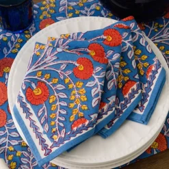 Pomegranate Inc Cactus Flower Blue & Poppy Napkin | Set of 4 Best