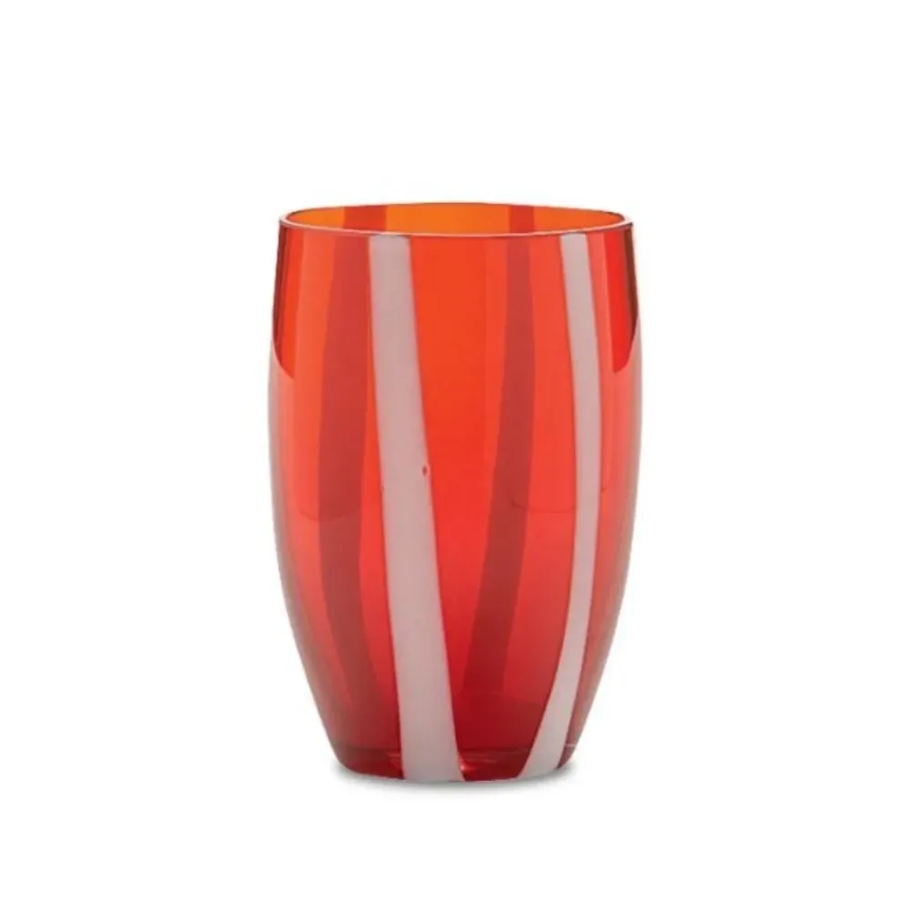 Pomegranate Inc Candy Striped Drinking Glass- Cranberry Red Best