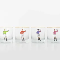 Pomegranate Inc Classic Jockey Silks Bourbon Glass Mixed Set of 4 New