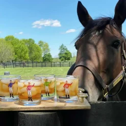 Pomegranate Inc Classic Jockey Silks Bourbon Glass Mixed Set of 4 New