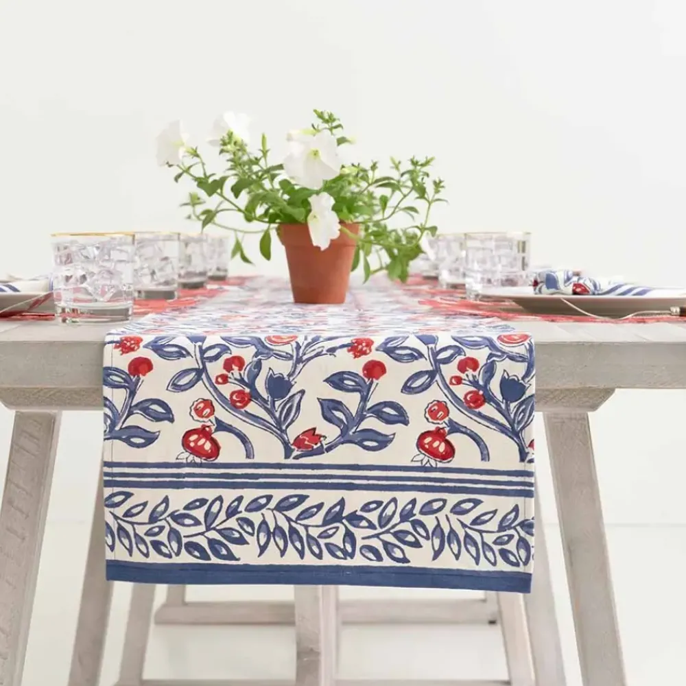 Pomegranate Inc Emma Red & Blue Table Runner Hot