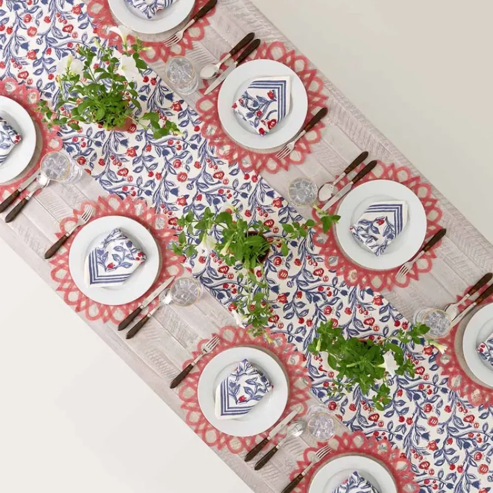 Pomegranate Inc Emma Red & Blue Table Runner Hot
