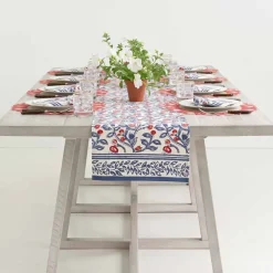 Pomegranate Inc Emma Red & Blue Table Runner Hot