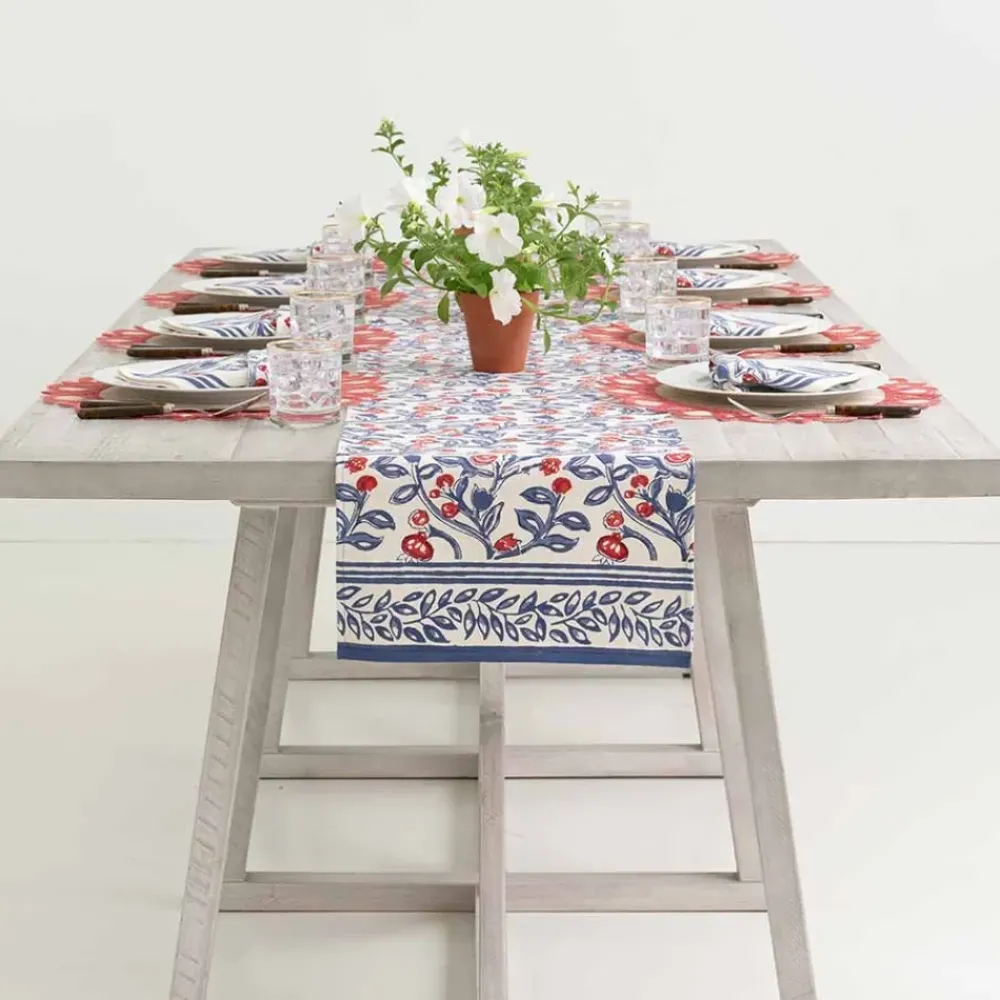 Pomegranate Inc Emma Red & Blue Table Runner Hot
