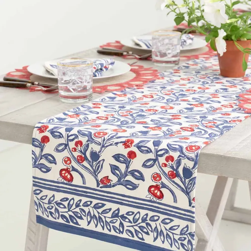 Pomegranate Inc Emma Red & Blue Table Runner Hot