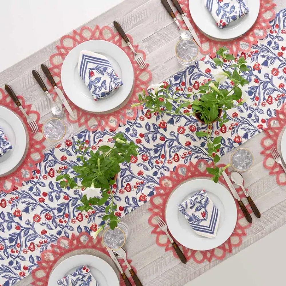 Pomegranate Inc Emma Red & Blue Table Runner Hot