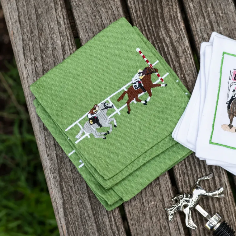 Pomegranate Inc Finish line horse race embroidered cocktail napkins New
