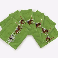 Pomegranate Inc Finish line horse race embroidered cocktail napkins New