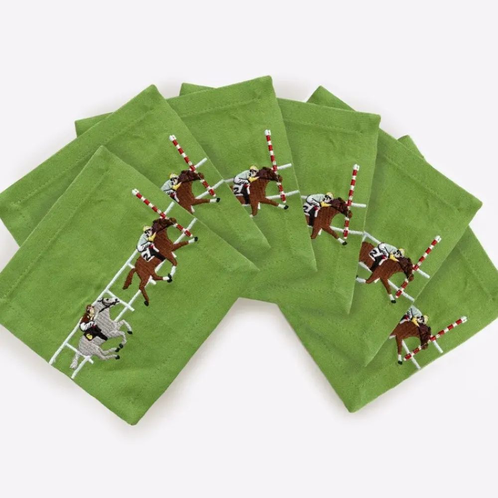 Pomegranate Inc Finish line horse race embroidered cocktail napkins New