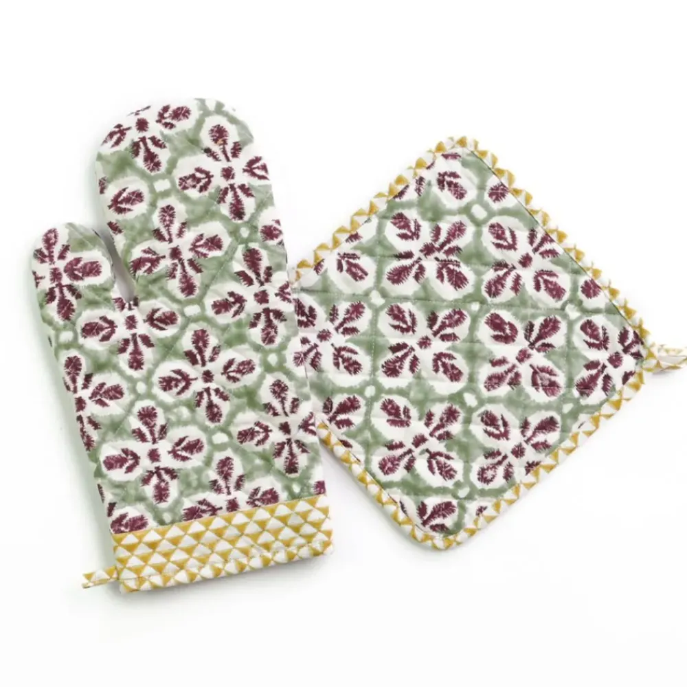 Pomegranate Inc Fleur de Lis Antique Jade Oven Mitt Set Best