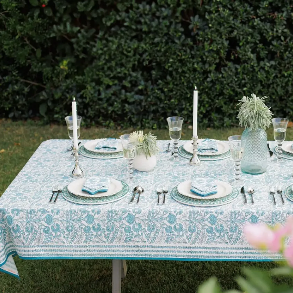 Pomegranate Inc Floral Trellis Aqua Tablecloth Best