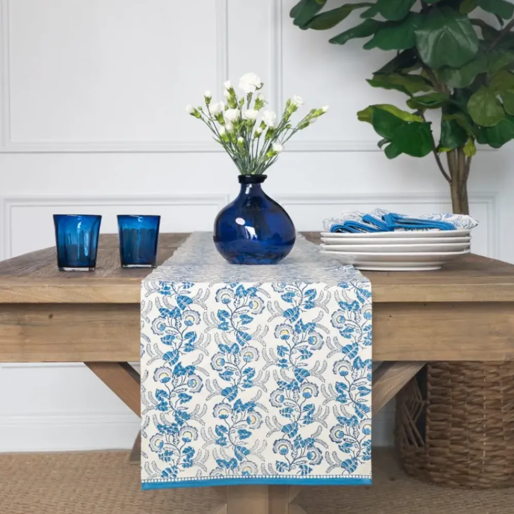 Pomegranate Inc Gardenia Vine Azure Table Runner Sale