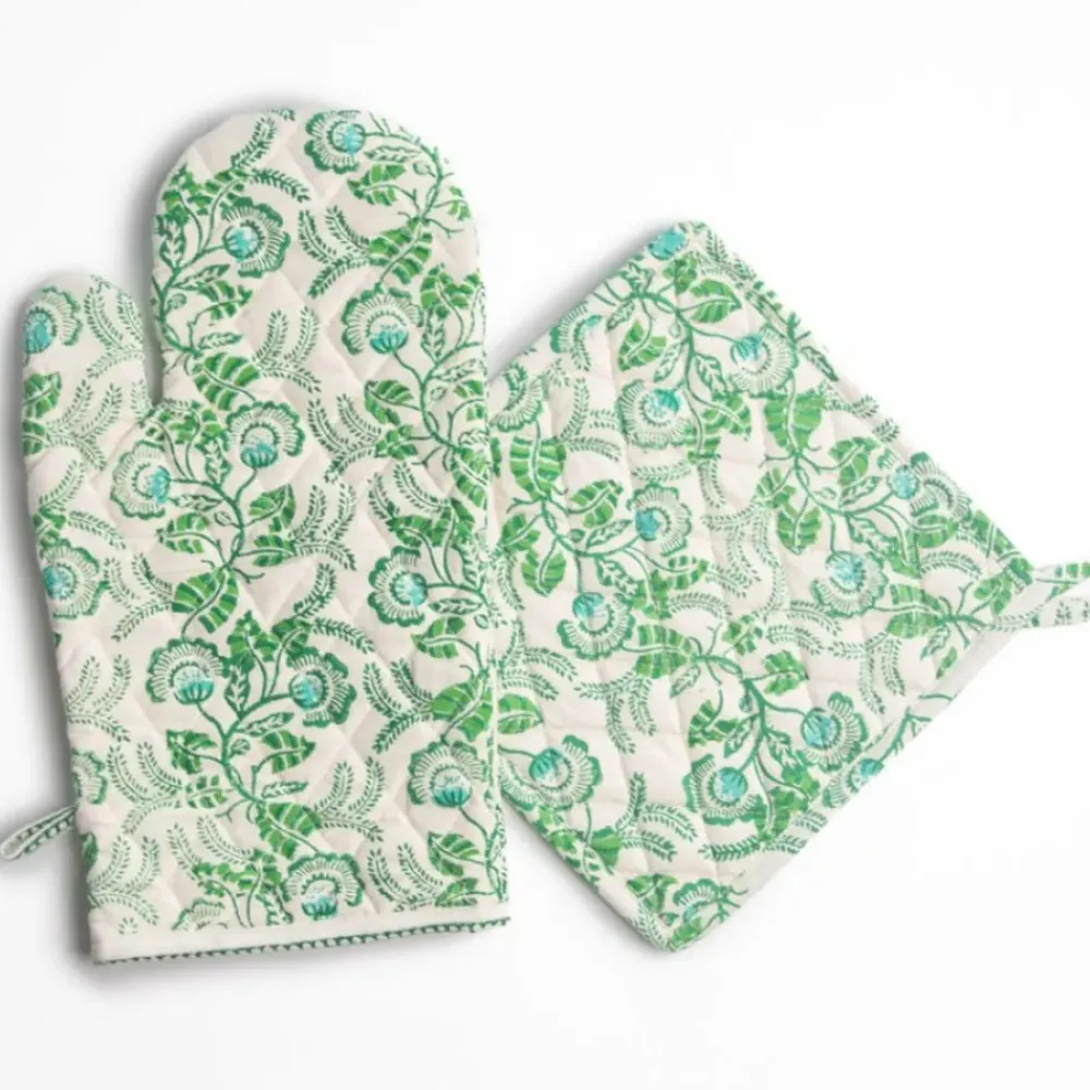 Pomegranate Inc Gardenia Vine Emerald Oven Mitt Set Outlet