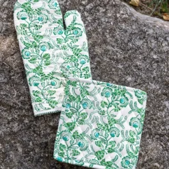 Pomegranate Inc Gardenia Vine Emerald Oven Mitt Set Outlet