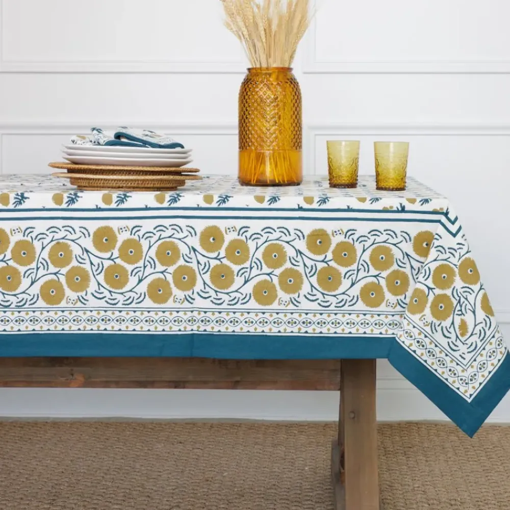 Pomegranate Inc Gaya Teal & Marigold Tablecloth Best