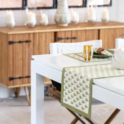 Pomegranate Inc Geo Feather Moss Table Runner Online