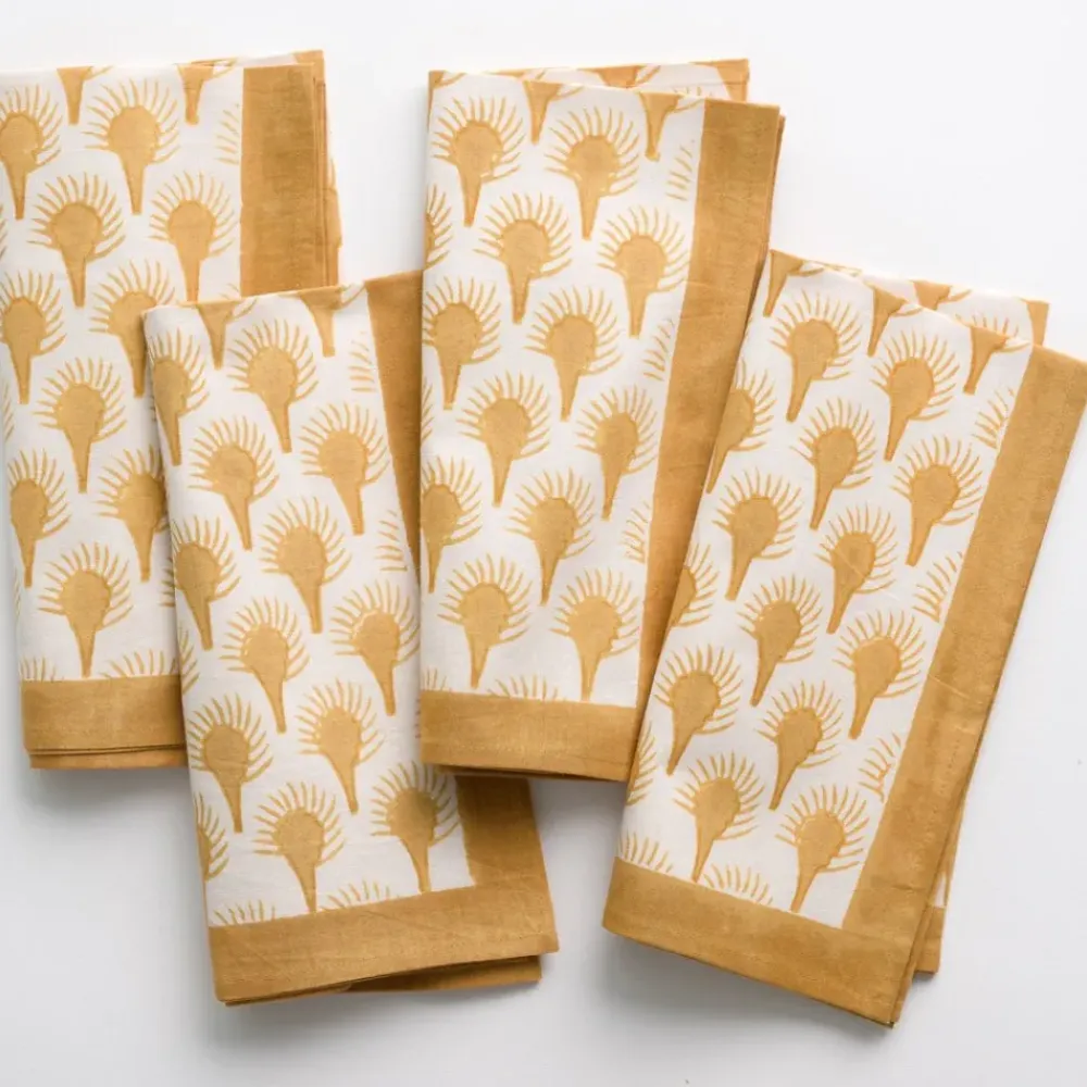 Pomegranate Inc Geo Feather Ochre Napkin | Set of 4 Hot