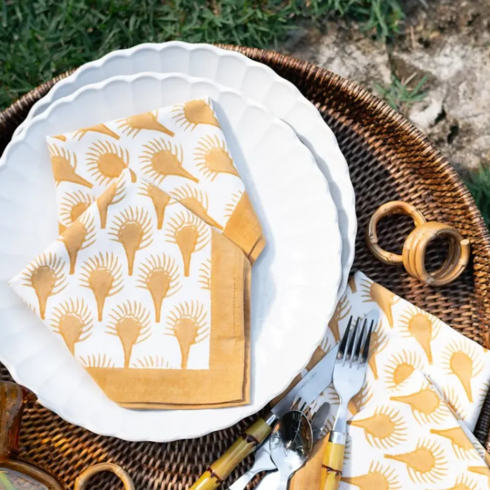 Pomegranate Inc Geo Feather Ochre Napkin | Set of 4 Hot