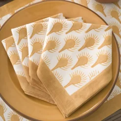 Pomegranate Inc Geo Feather Ochre Napkin | Set of 4 Hot