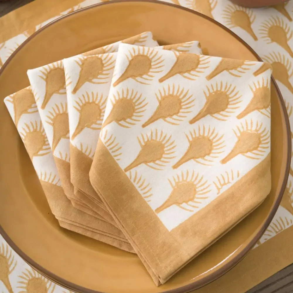 Pomegranate Inc Geo Feather Ochre Napkin | Set of 4 Hot