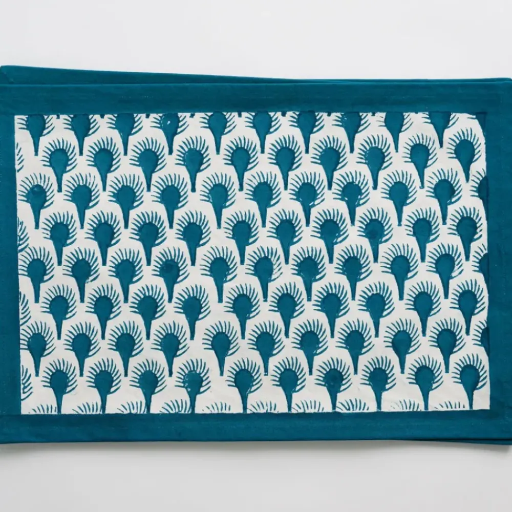 Pomegranate Inc Geo Feather Teal Placemats | Set of 4