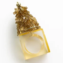 Pomegranate Inc Gold Christmas Tree Beaded Napkin Ring | Set of 4 Discount