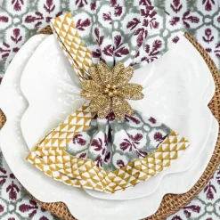 Pomegranate Inc Gold Flower Beaded Napkin Ring | Set of 4 Clearance