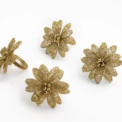 Pomegranate Inc Gold Flower Beaded Napkin Ring | Set of 4 Clearance