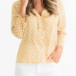 Pomegranate Inc Golden Buti Flange Button Blouse Clearance