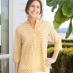 Pomegranate Inc Golden Buti Pintuck Blouse Clearance