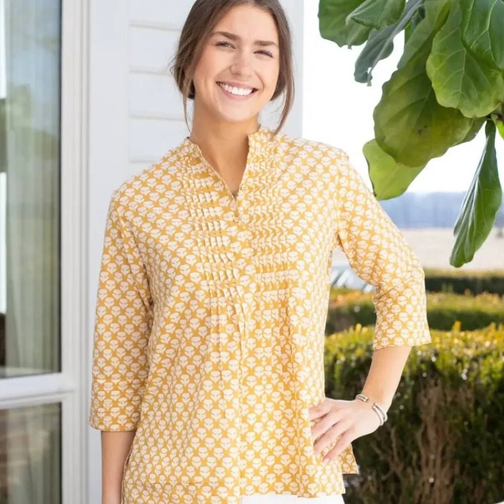 Pomegranate Inc Golden Buti Pintuck Blouse Clearance