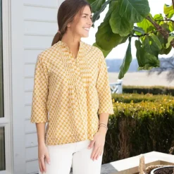 Pomegranate Inc Golden Buti Pintuck Blouse Clearance