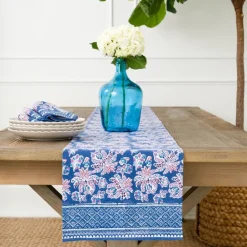 Pomegranate Inc Grecian Palm Blue & Orchid Table Runner Clearance
