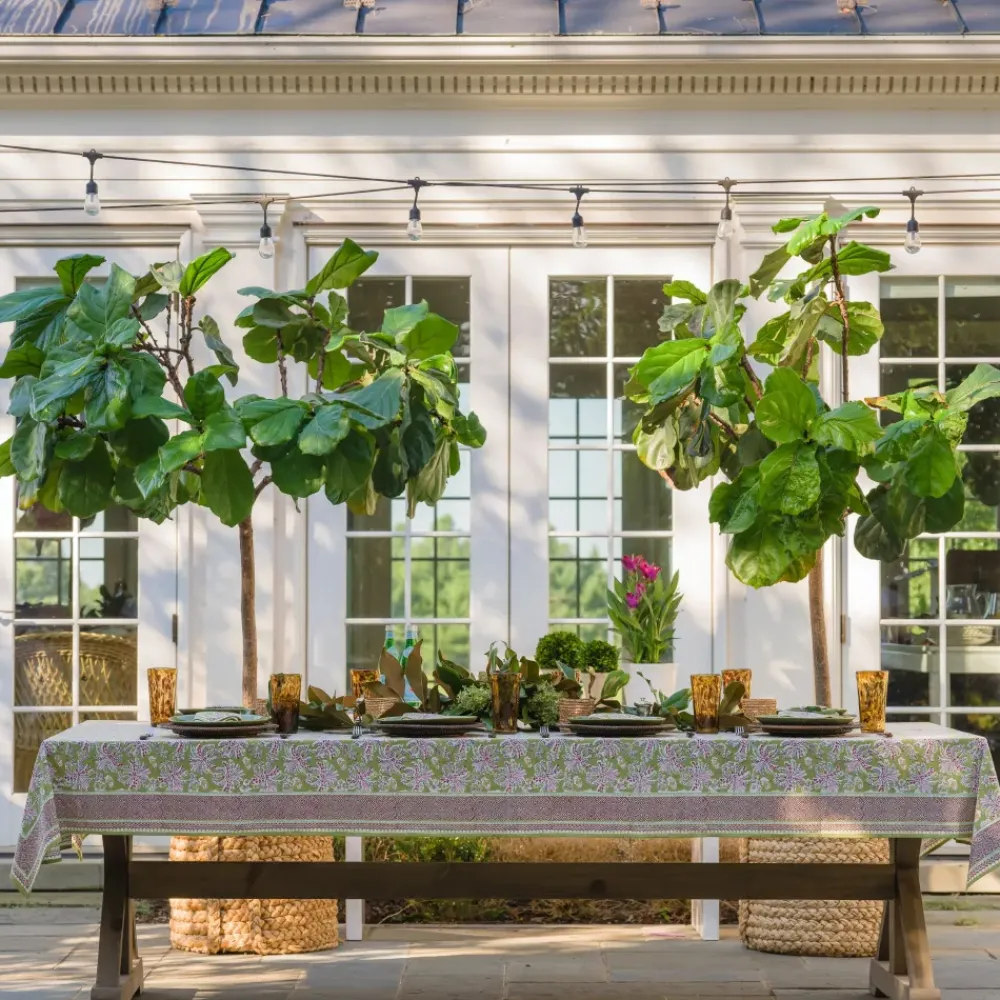 Pomegranate Inc Grecian Palm Fern & Magenta Tablecloth Clearance