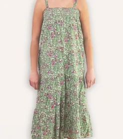 Pomegranate Inc Green & Pink Bird Long Babydoll Dress Outlet